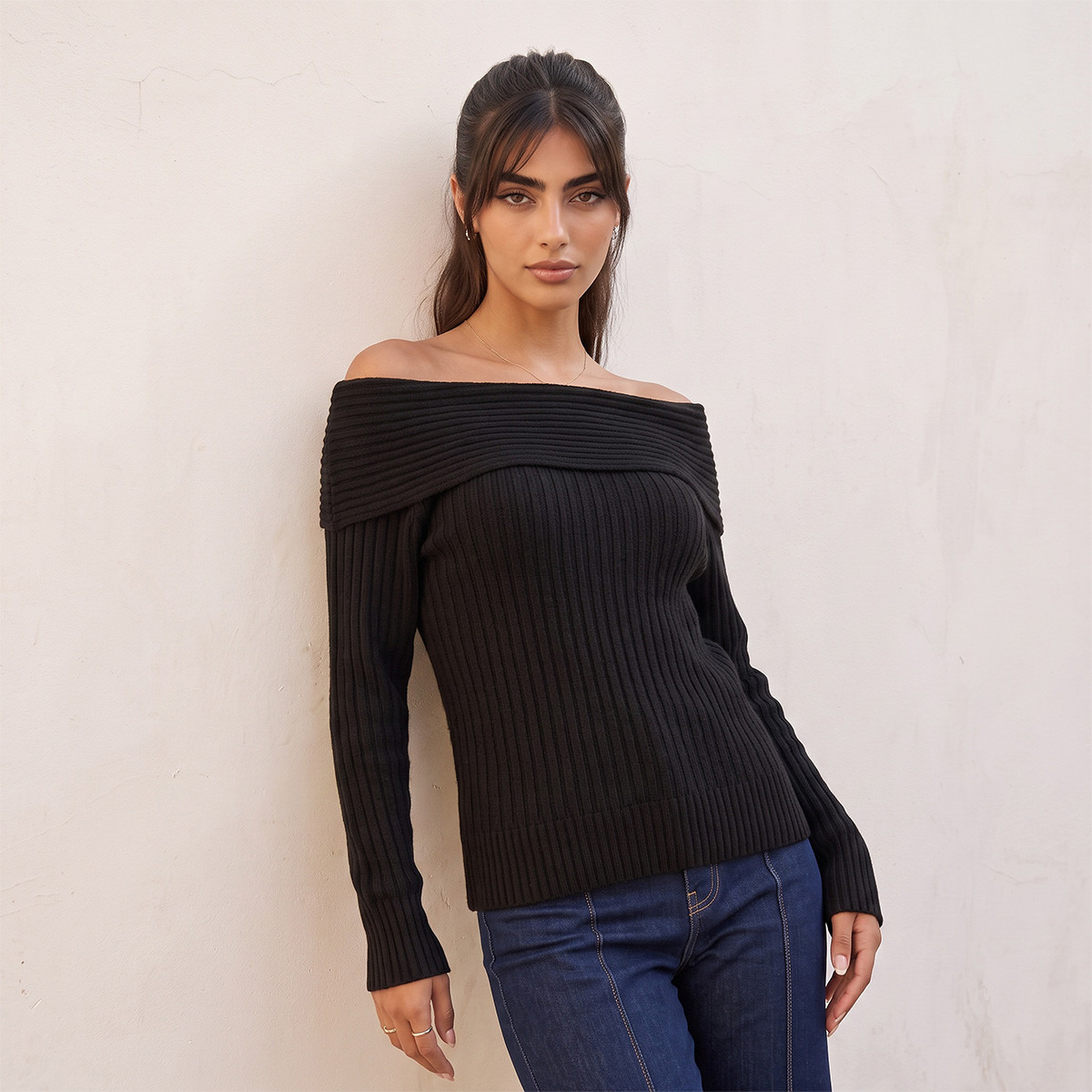 Splash Youth Textured Off Shoulder Sweater-women-winterwear-cardigansandjumpers-jumpers-image-6