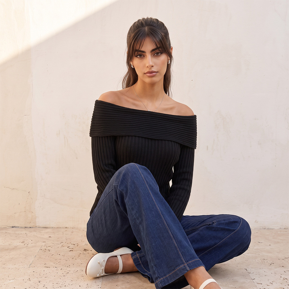 Splash Youth Textured Off Shoulder Sweater-women-winterwear-cardigansandjumpers-jumpers-image-7