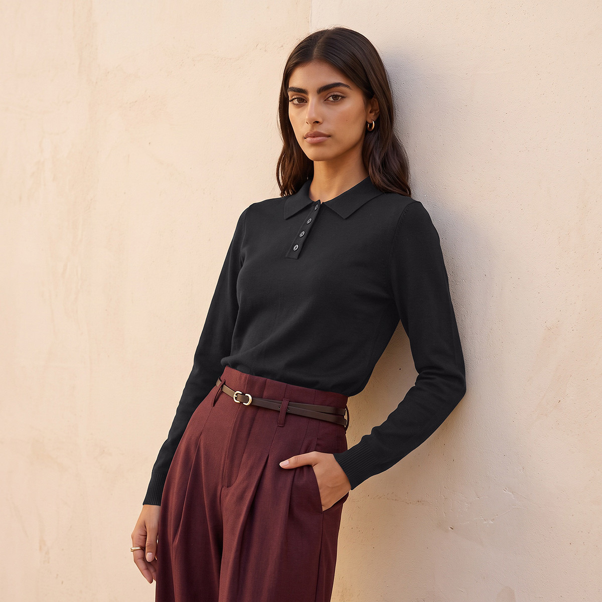 Splash Youth Polo Sweater with Ribbed Hem-women-winterwear-cardigansandjumpers-jumpers-image-1