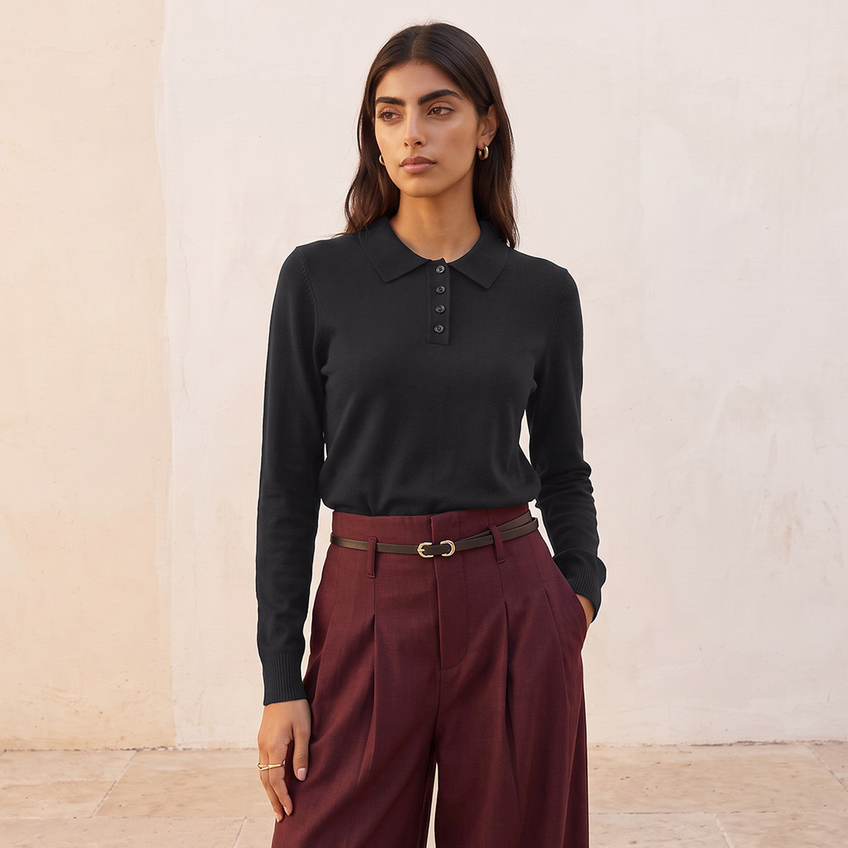 Splash Youth Polo Sweater with Ribbed Hem-women-winterwear-cardigansandjumpers-jumpers-image-5