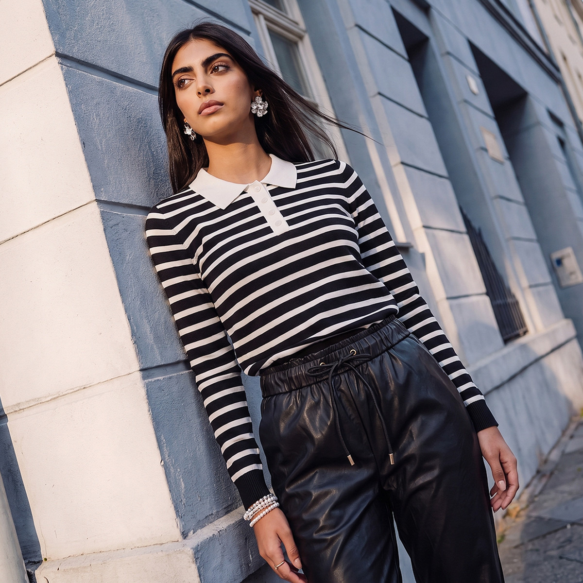 Splash Youth Striped Sweater with Polo Collar-women-winterwear-cardigansandjumpers-jumpers-image-1