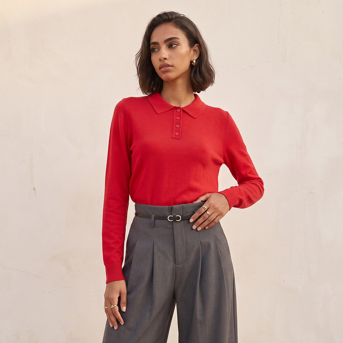 Splash Youth Polo Sweater with Ribbed Hem-women-winterwear-cardigansandjumpers-jumpers-image-2