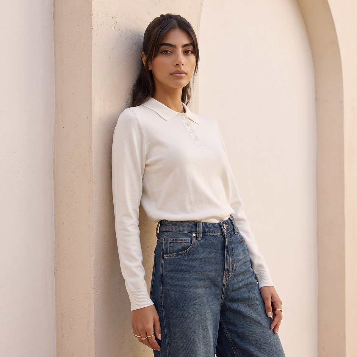 Splash Youth Polo Sweater with Ribbed Hem-women-winterwear-cardigansandjumpers-jumpers-image-1