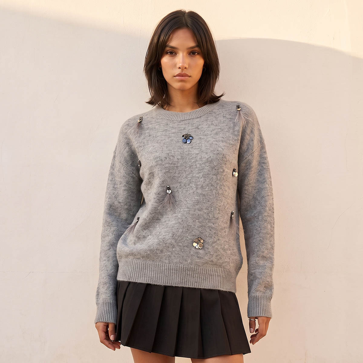 Splash Youth Embellished Crew Neck Sweater-women-winterwear-cardigansandjumpers-jumpers-image-1
