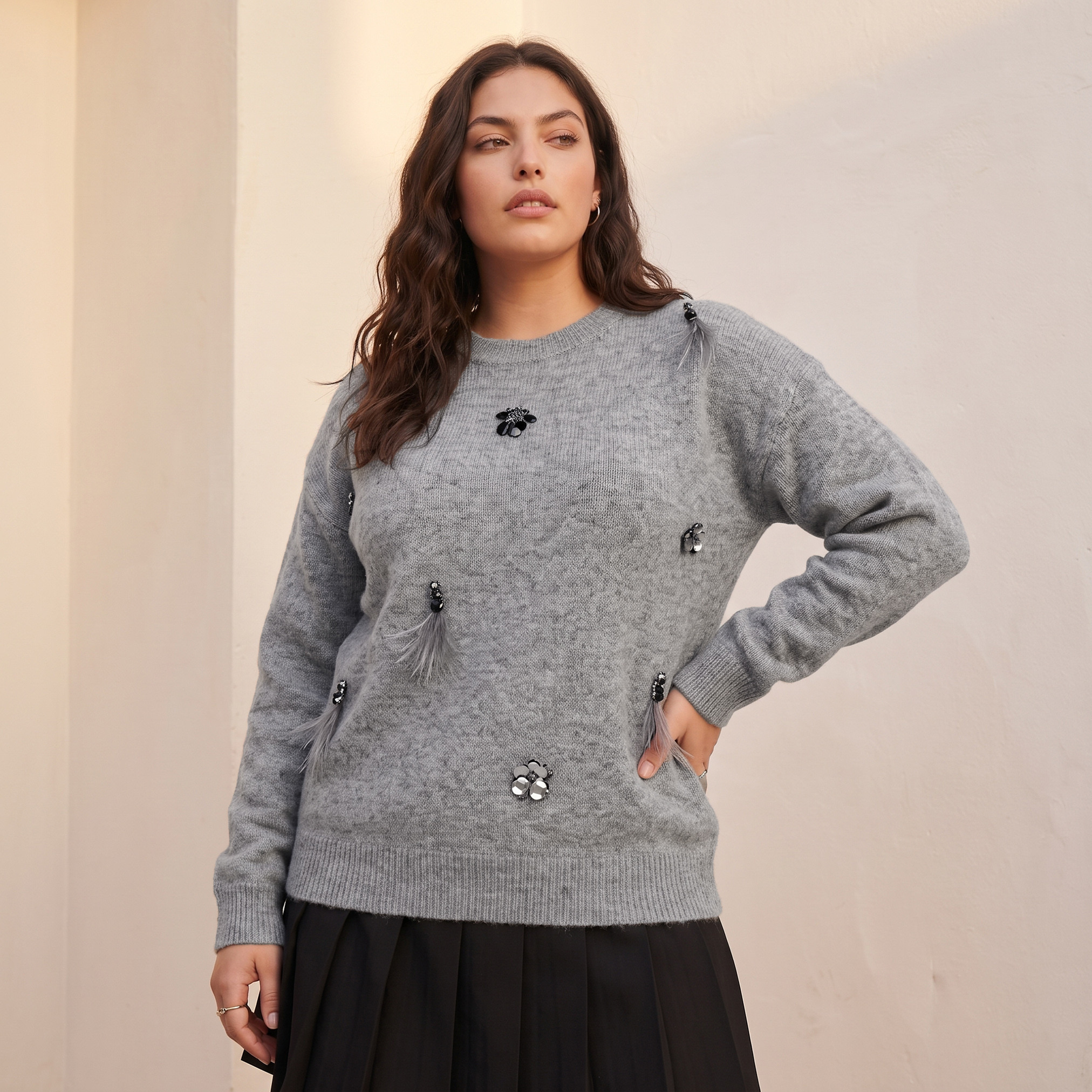 Splash Youth Embellished Crew Neck Sweater-women-winterwear-cardigansandjumpers-jumpers-image-2