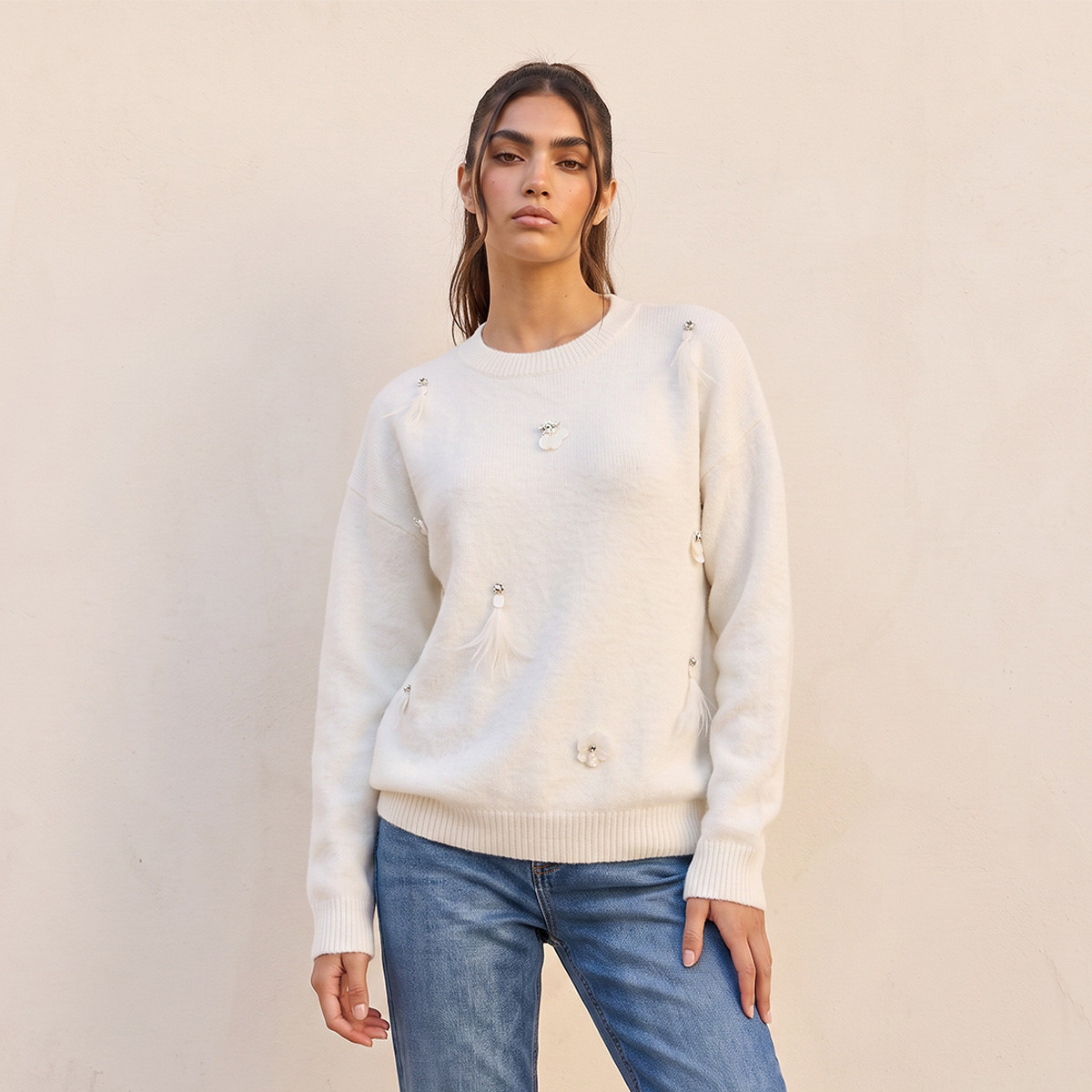 Splash Youth Embellished Crew Neck Sweater-women-winterwear-cardigansandjumpers-jumpers-image-1