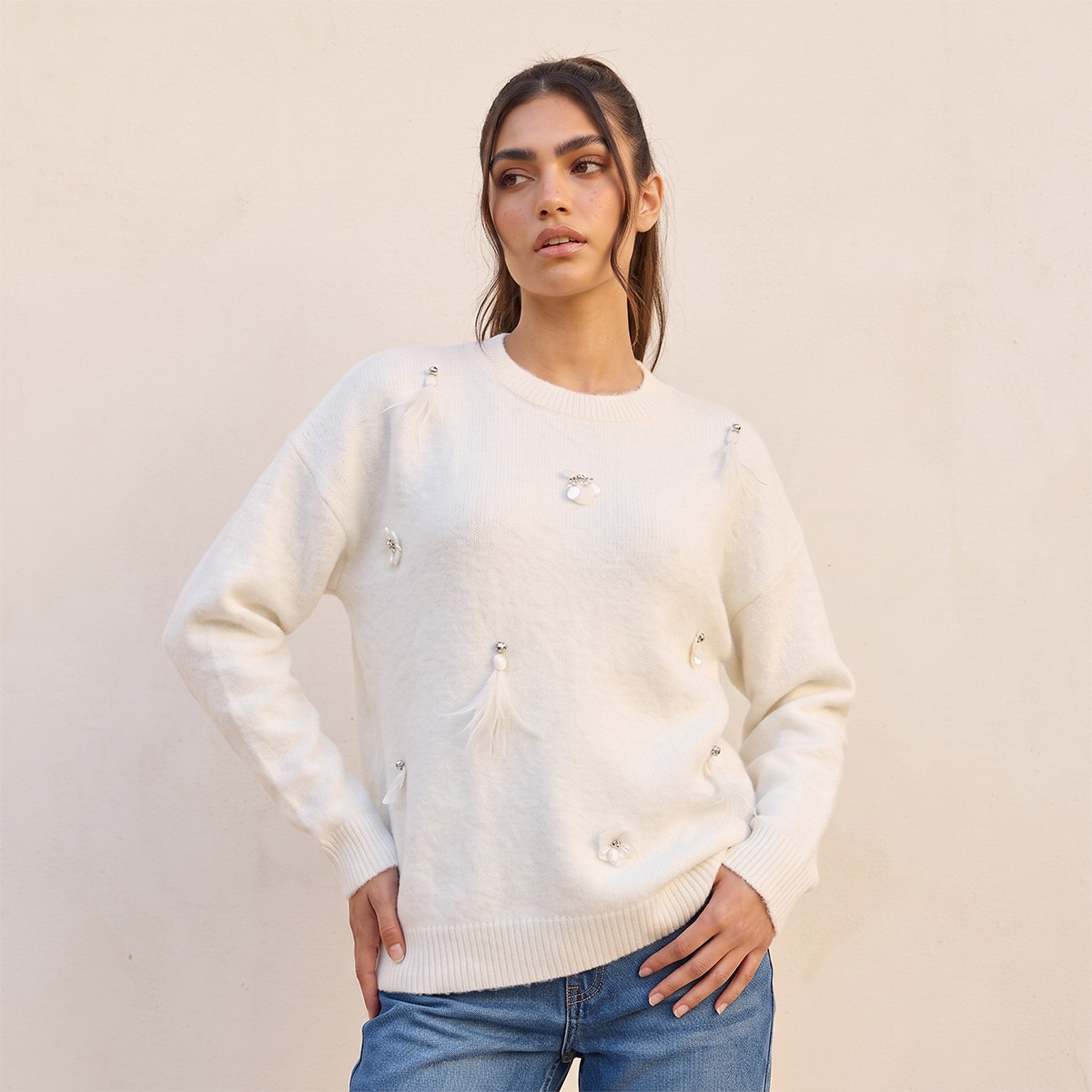 Splash Youth Embellished Crew Neck Sweater-women-winterwear-cardigansandjumpers-jumpers-image-5