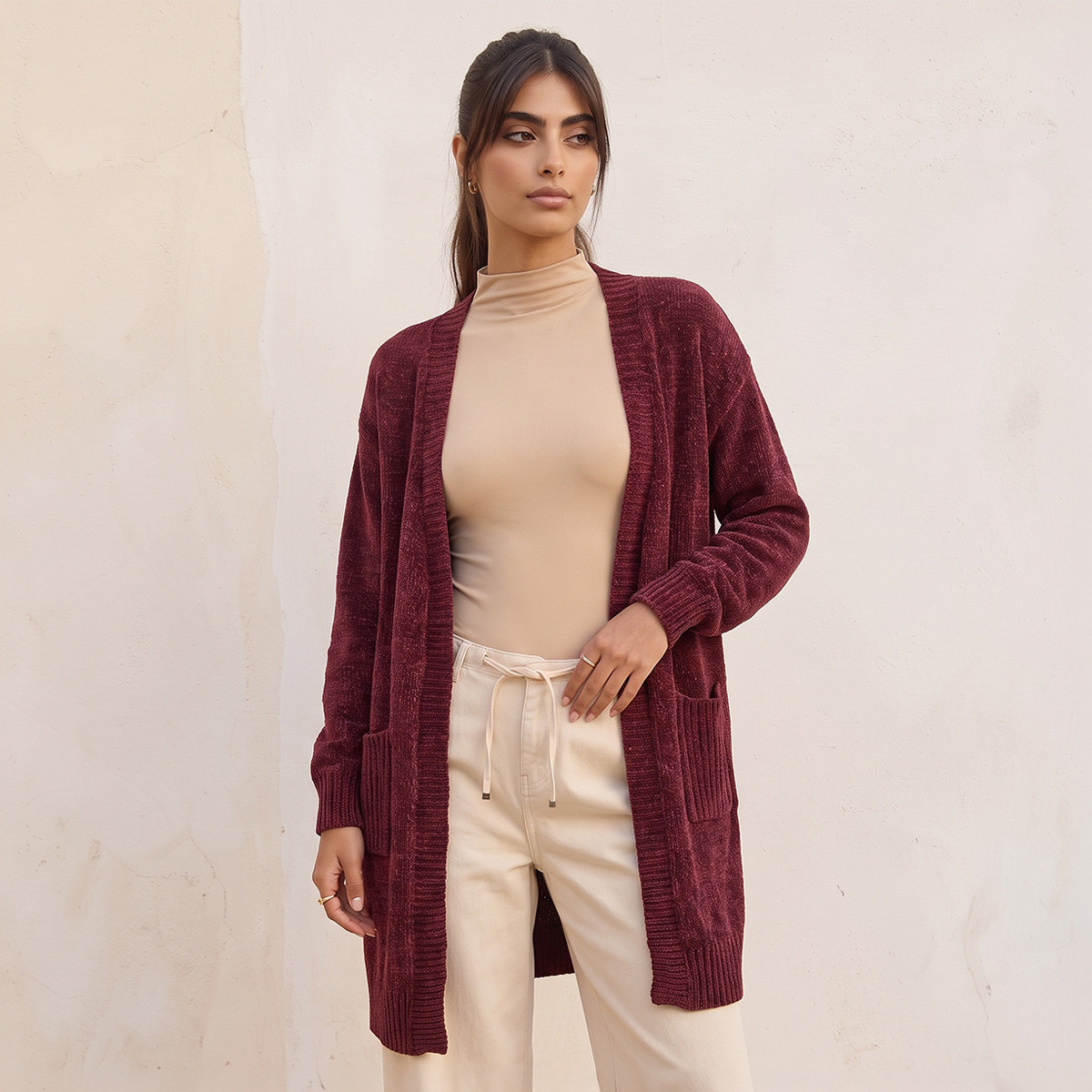 Splash Youth Textured Shrug with Pockets-women-clothing-shirtsandblouses-blouses-image-2
