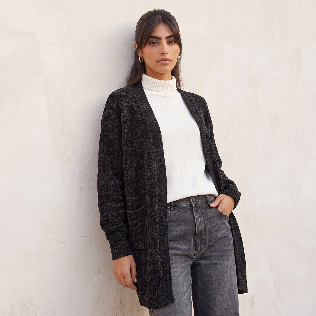 Splash Youth Textured Shrug with Pockets-women-clothing-shirtsandblouses-blouses-image-2