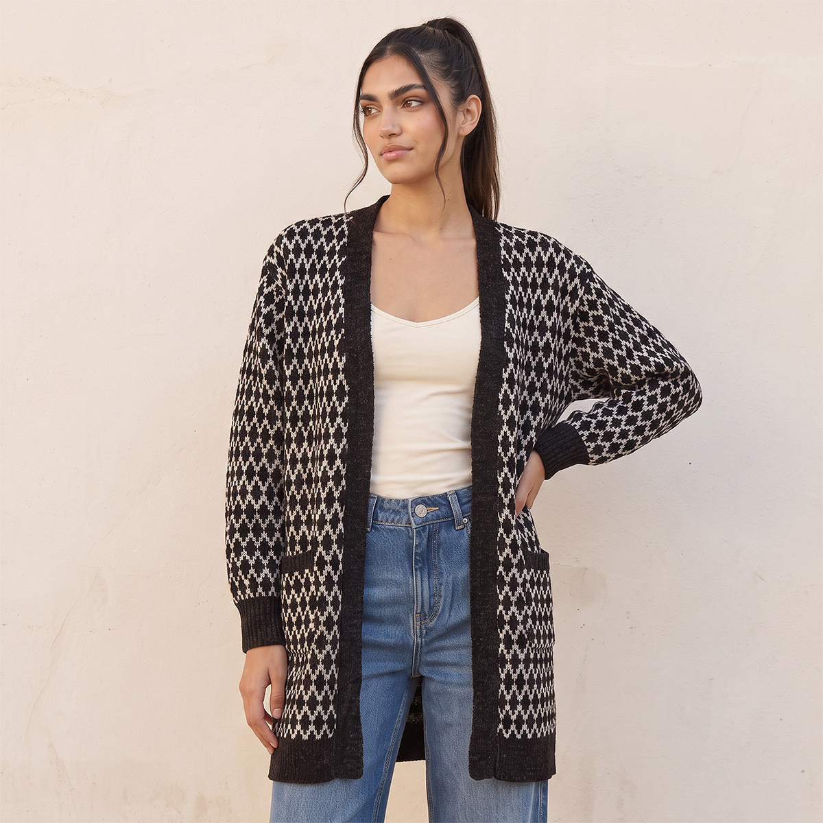 Splash Youth Longline Textured Cardigan-women-winterwear-cardigansandjumpers-cardigans-image-1