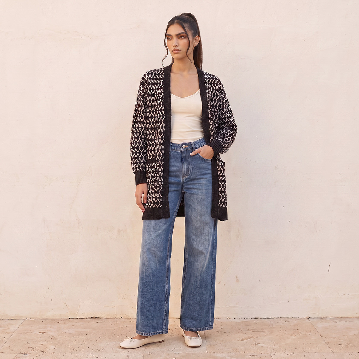 Splash Youth Longline Textured Cardigan-women-winterwear-cardigansandjumpers-cardigans-image-3