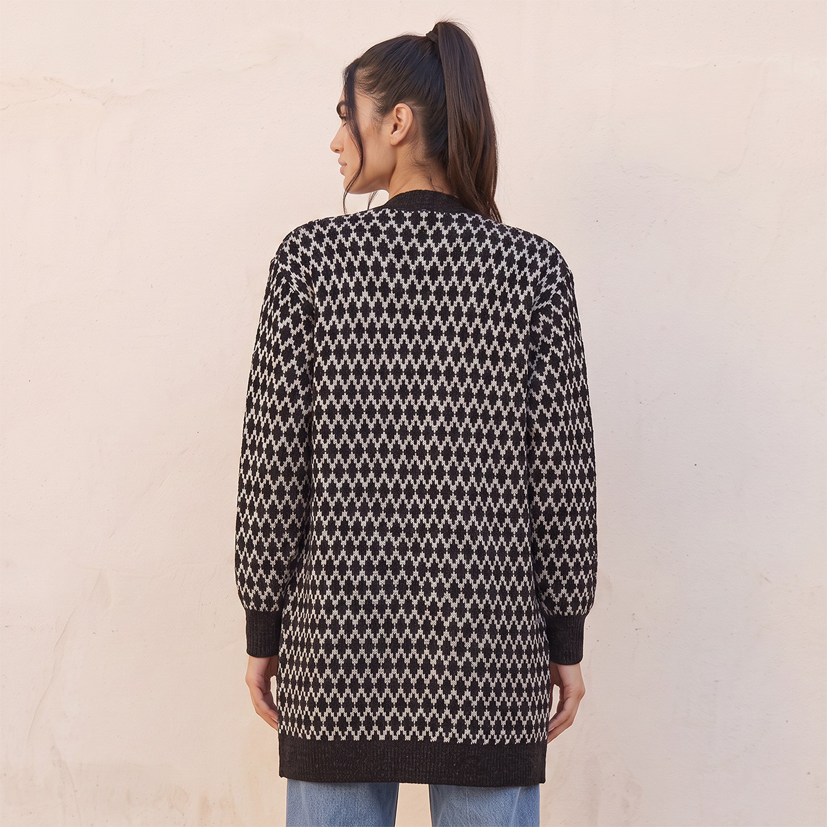 Splash Youth Longline Textured Cardigan-women-winterwear-cardigansandjumpers-cardigans-image-4