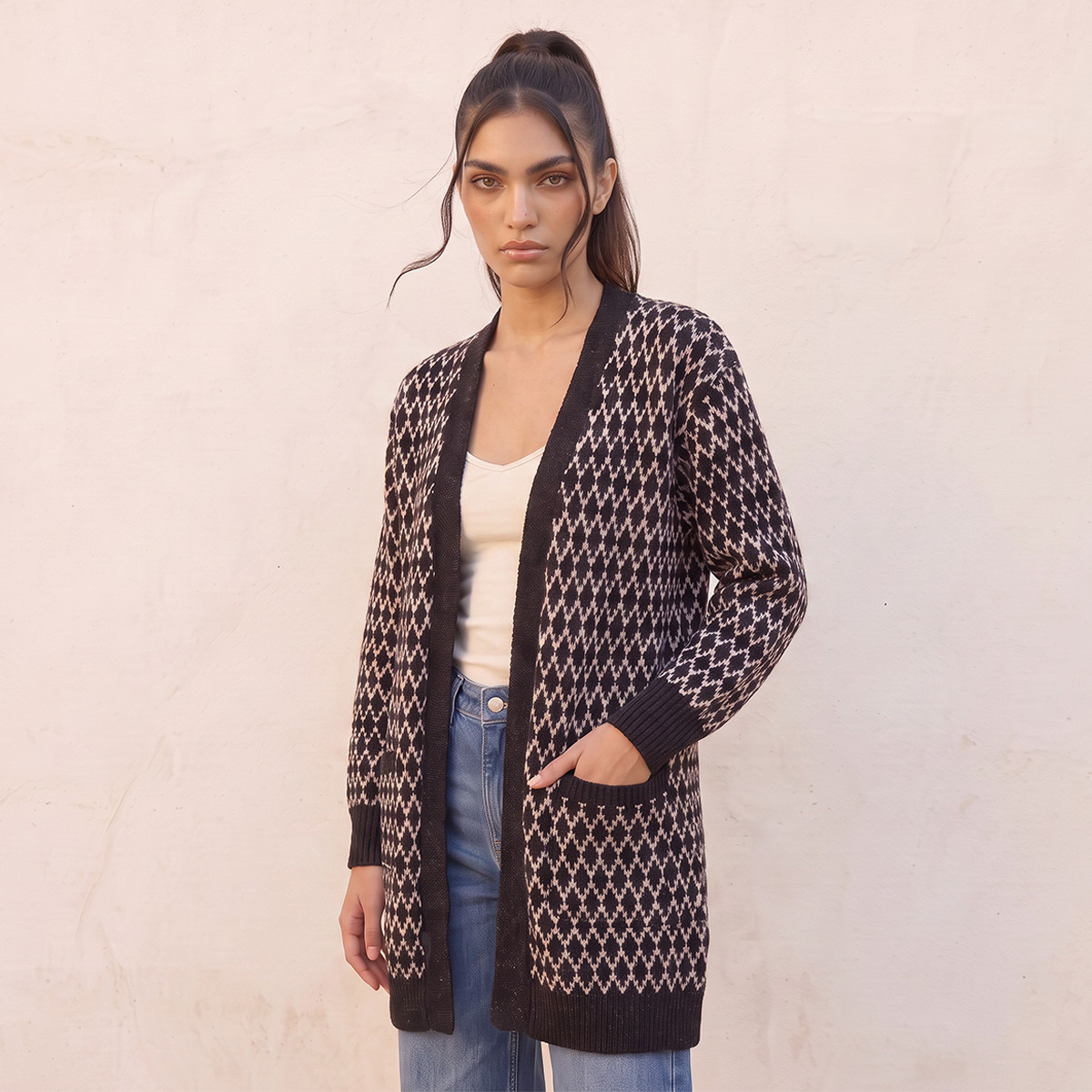 Splash Youth Longline Textured Cardigan-women-winterwear-cardigansandjumpers-cardigans-image-5