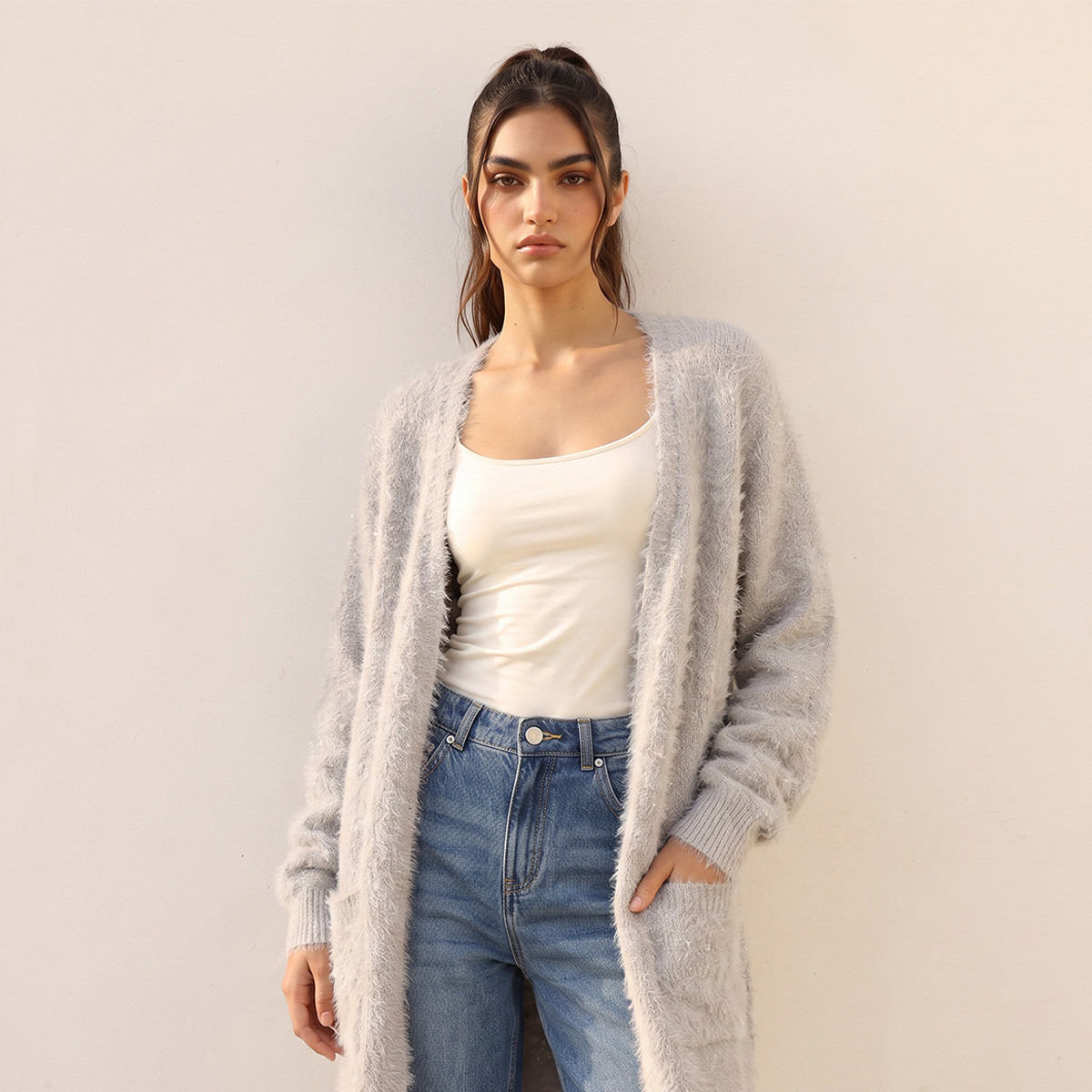 Splash Youth Fuzzy Fur Longline Cardigan-women-winterwear-cardigansandjumpers-cardigans-image-1