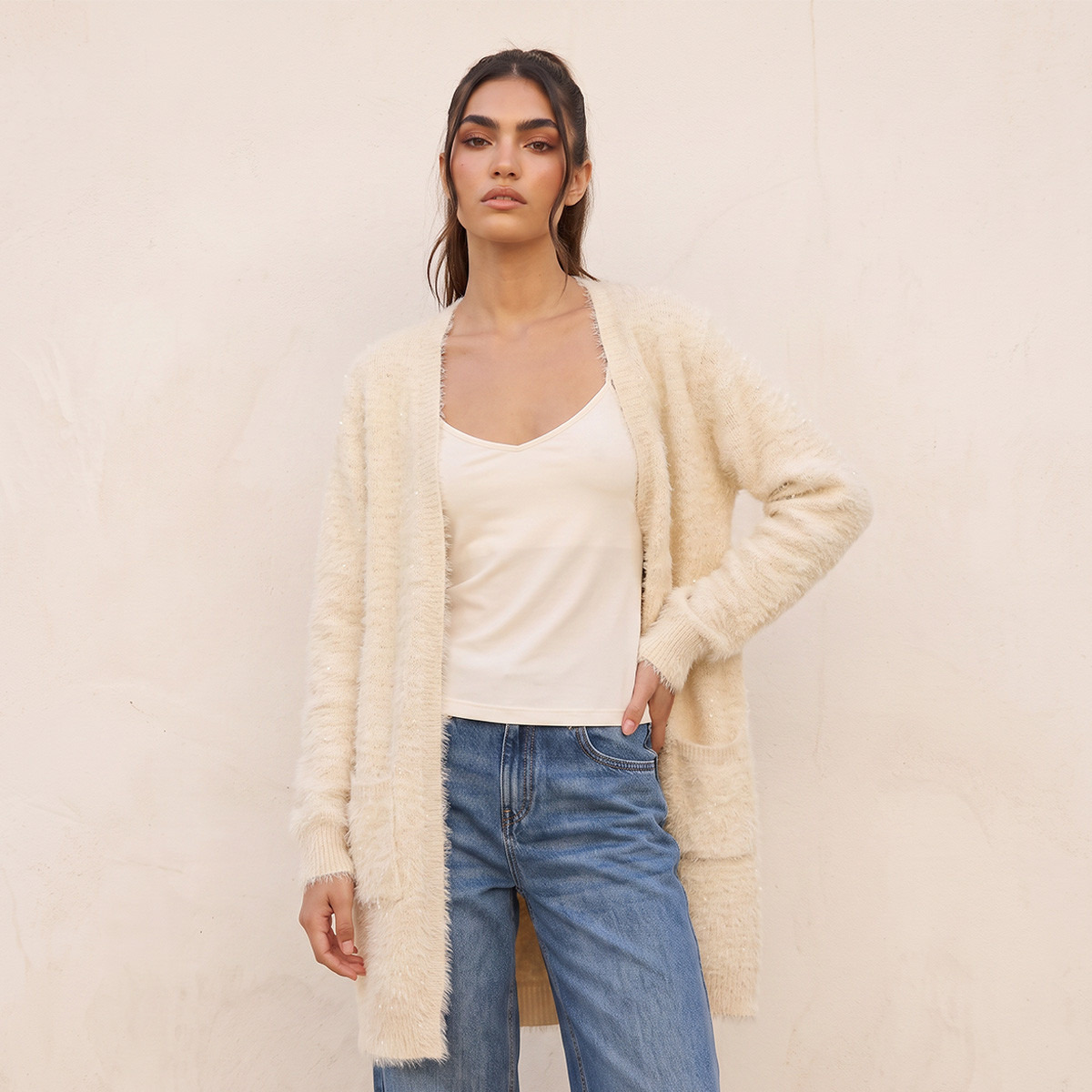 Splash Youth Fuzzy Fur Longline Cardigan-women-winterwear-cardigansandjumpers-cardigans-image-1