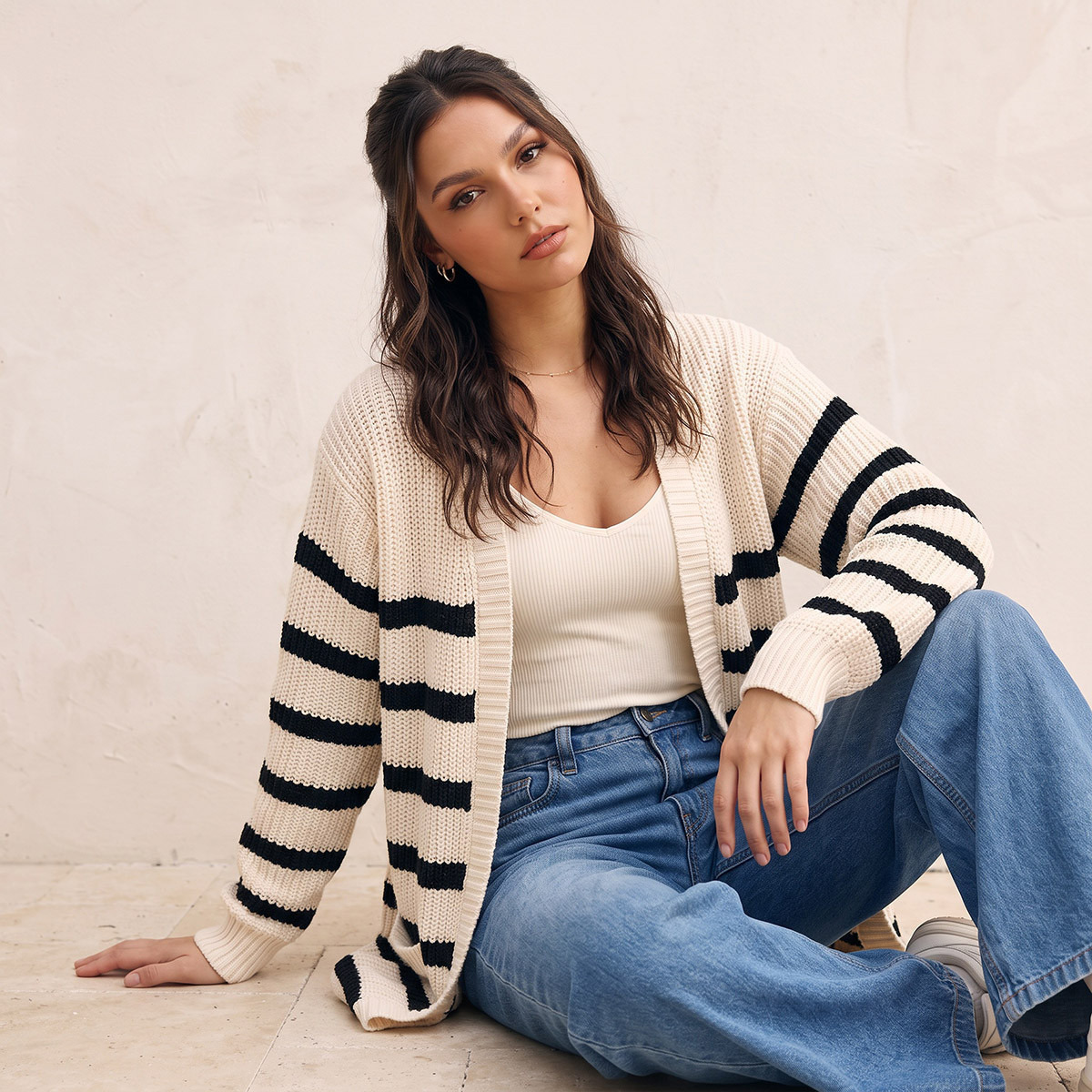 Splash Youth Longline Striped Cardigan-women-winterwear-cardigansandjumpers-cardigans-image-1