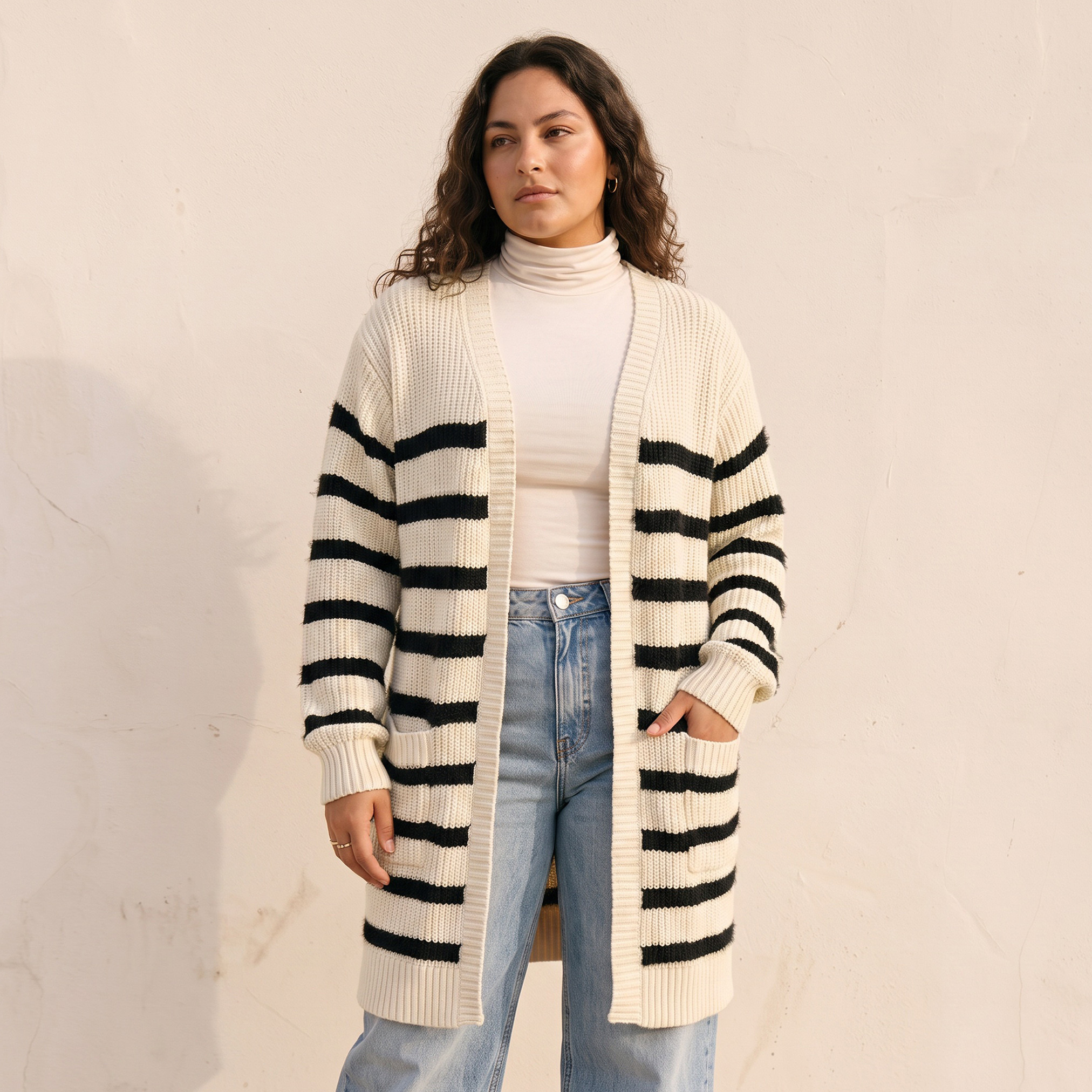 Splash Youth Longline Striped Cardigan-women-winterwear-cardigansandjumpers-cardigans-image-2