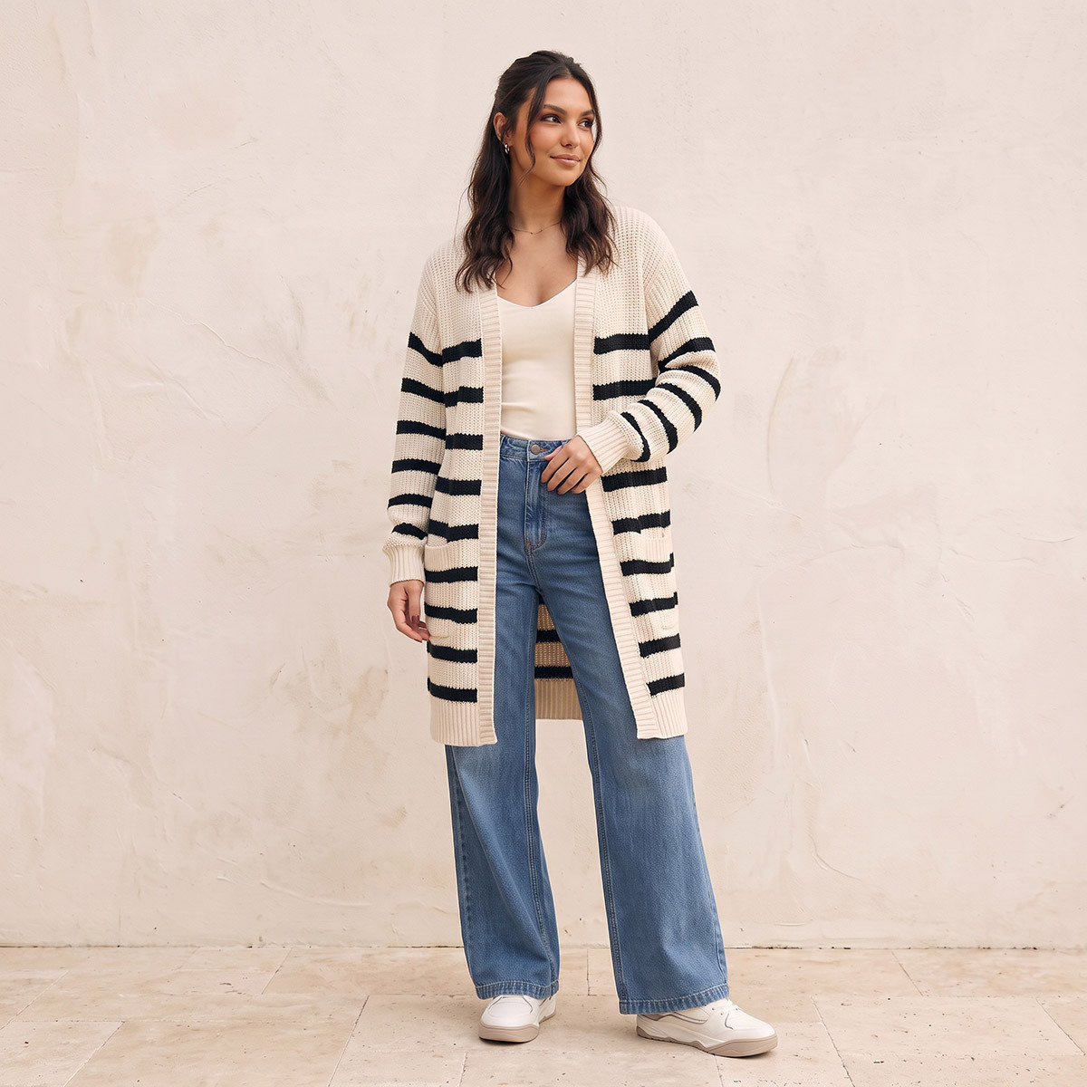 Splash Youth Longline Striped Cardigan-women-winterwear-cardigansandjumpers-cardigans-image-3