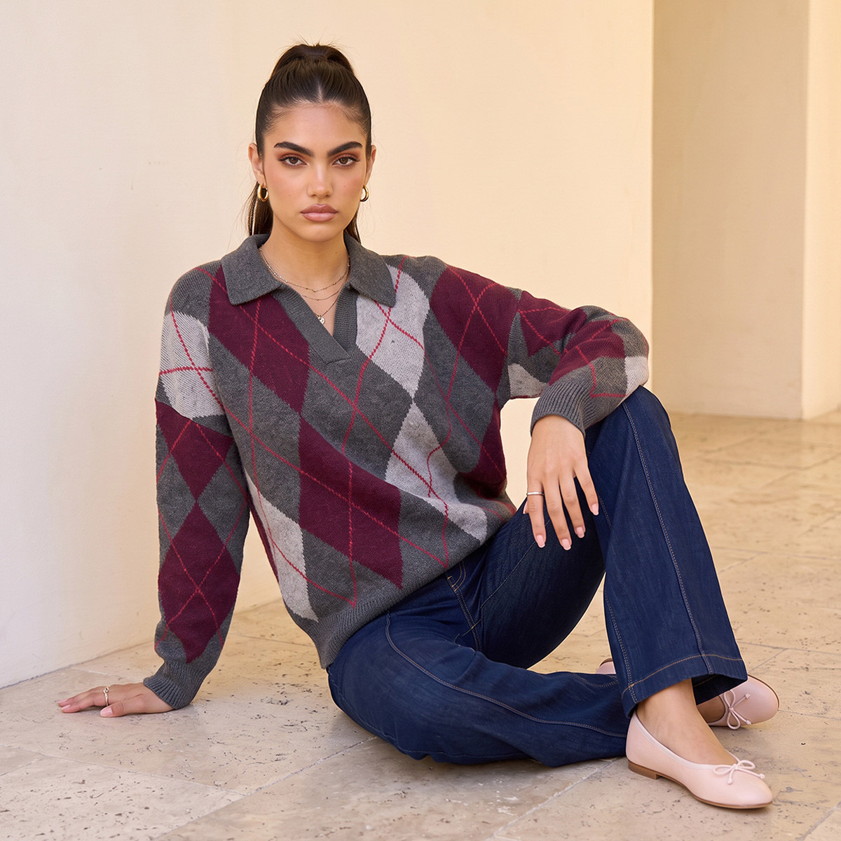 كنزة بياقة بارز الملمس أرجيل من سبلاش يوث-women-winterwear-cardigansandjumpers-jumpers-image-1