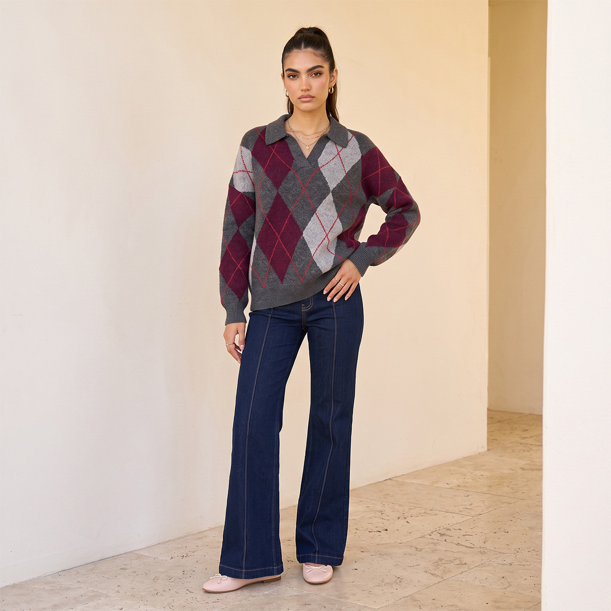 كنزة بياقة بارز الملمس أرجيل من سبلاش يوث-women-winterwear-cardigansandjumpers-jumpers-image-2