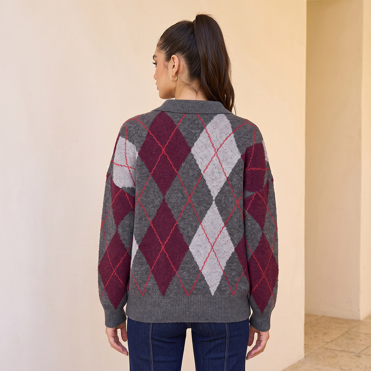 كنزة بياقة بارز الملمس أرجيل من سبلاش يوث-women-winterwear-cardigansandjumpers-jumpers-image-3
