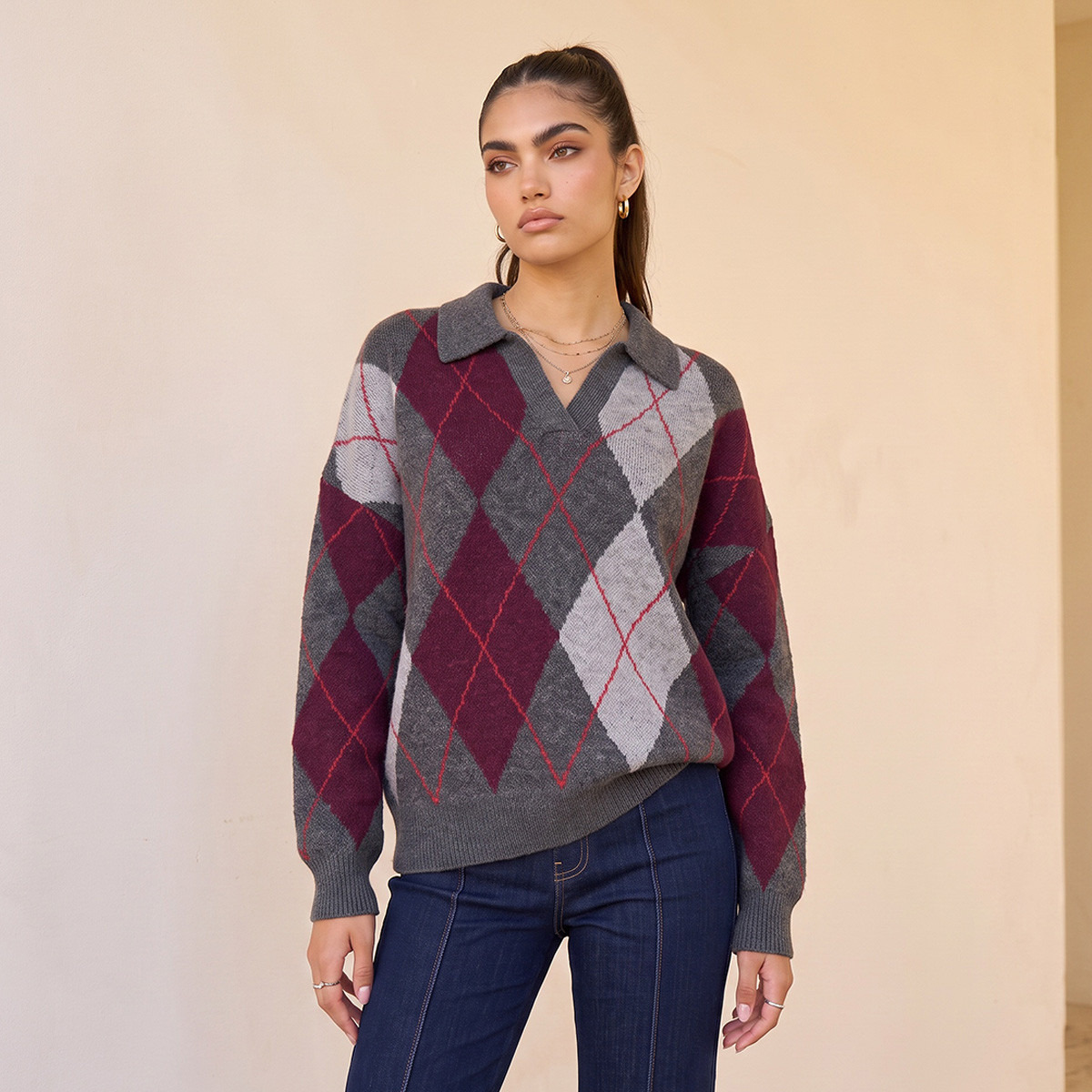 كنزة بياقة بارز الملمس أرجيل من سبلاش يوث-women-winterwear-cardigansandjumpers-jumpers-image-4