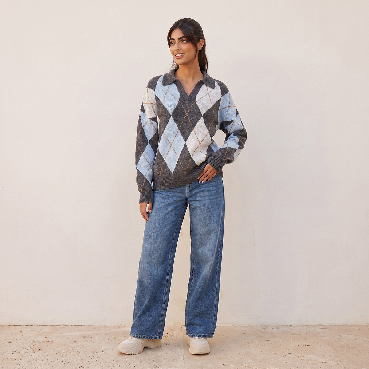 Splash Youth Argyle Texture Collared Sweater-women-winterwear-cardigansandjumpers-jumpers-image-5