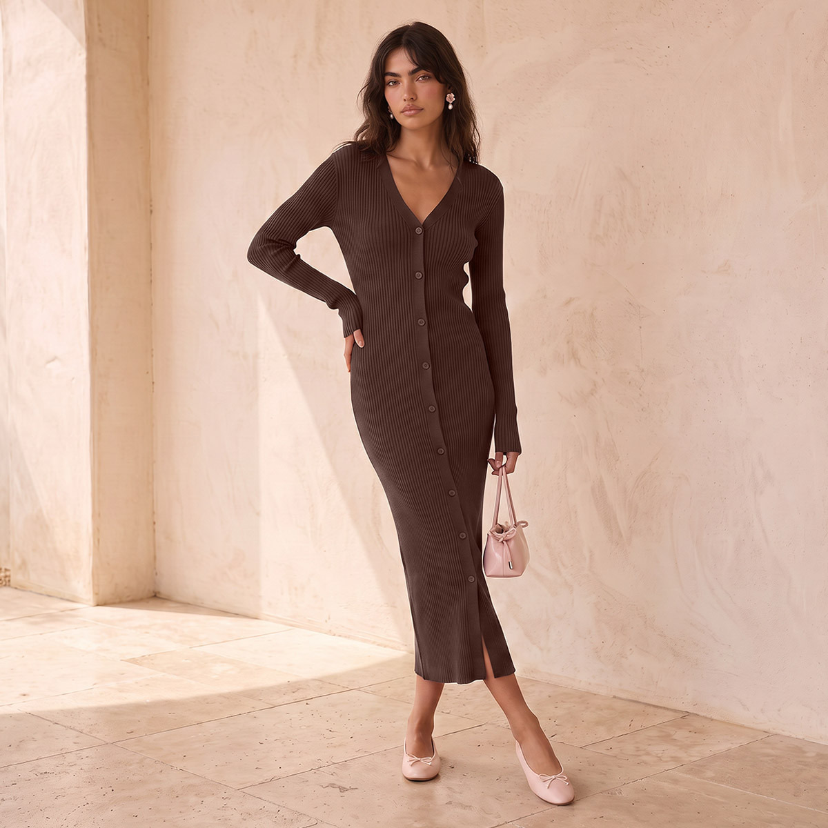 فستان ميدي بقصة ضيقة وتفاصيل مضلعة من سبلاش يوث-women-clothing-dresses-image-1