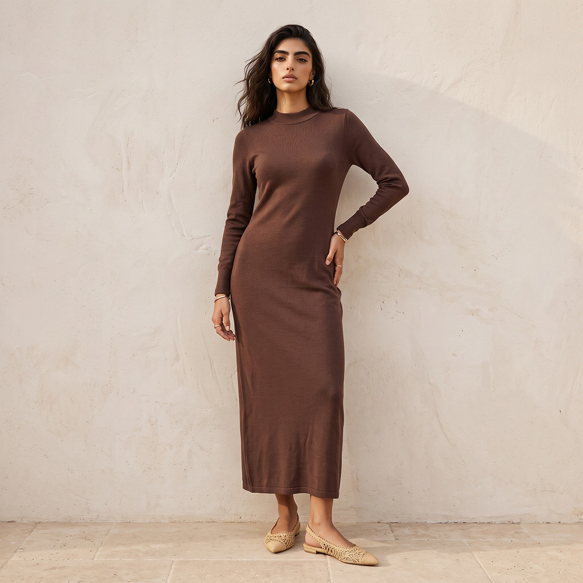Splash Youth Midi Bodycon Dress with High Neck-women-clothing-dresses-image-1