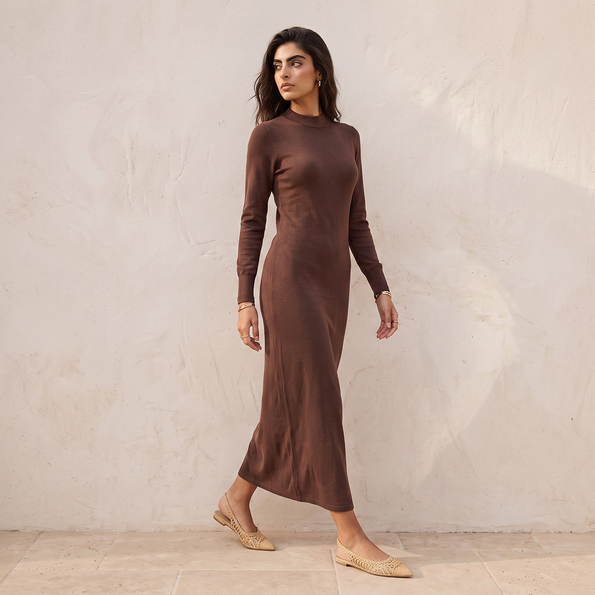 Splash Youth Midi Bodycon Dress with High Neck-women-clothing-dresses-image-3