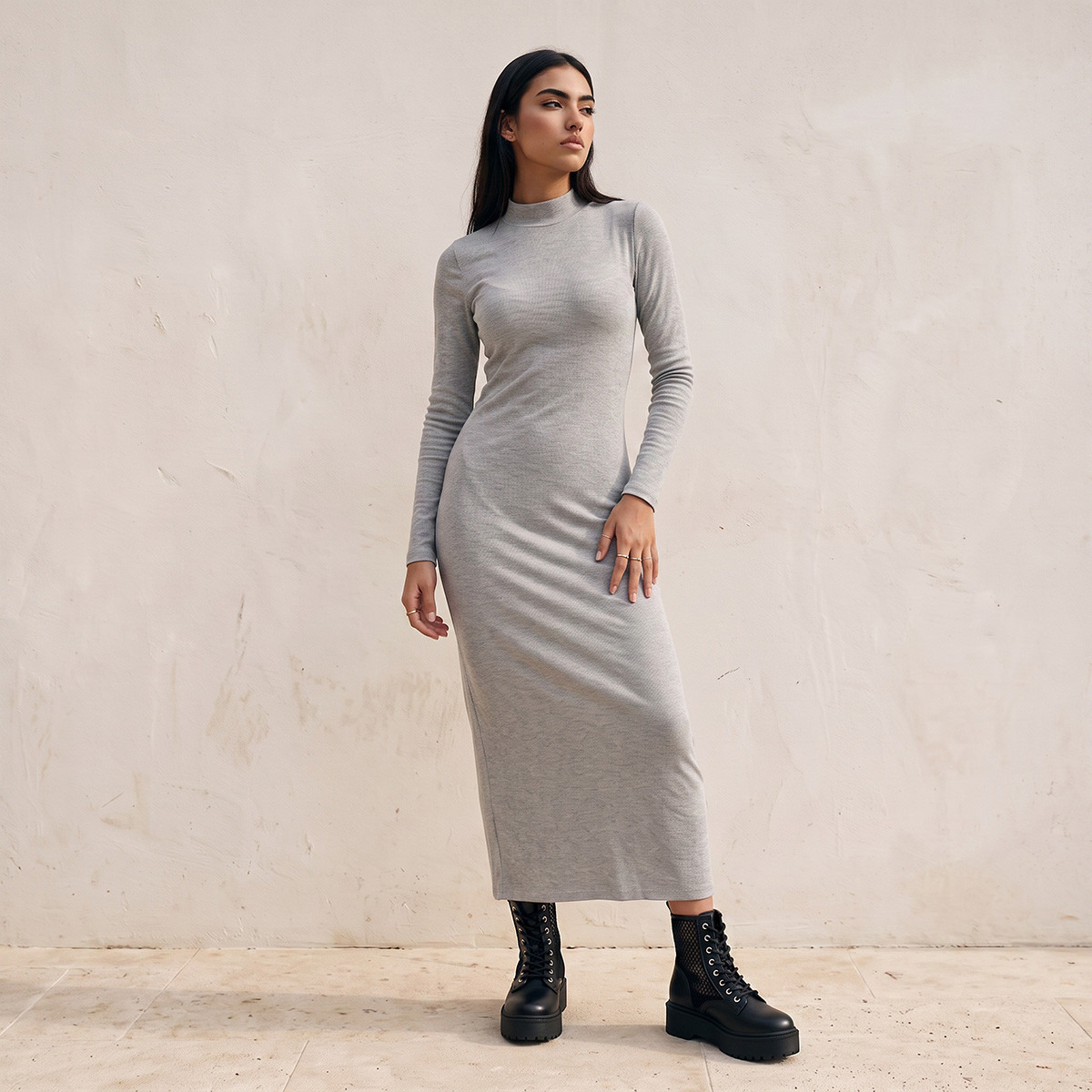 Splash Youth Midi Bodycon Dress with High Neck-women-clothing-dresses-image-1