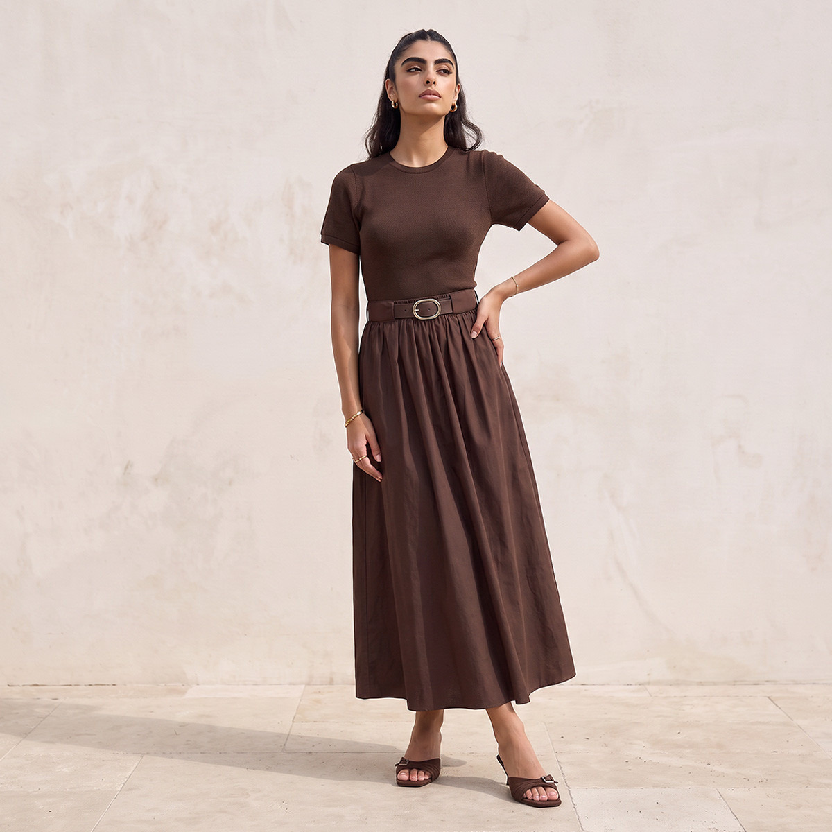 Splash Youth Maxi A-line Cotton Dress with Belt-women-clothing-dresses-image-2