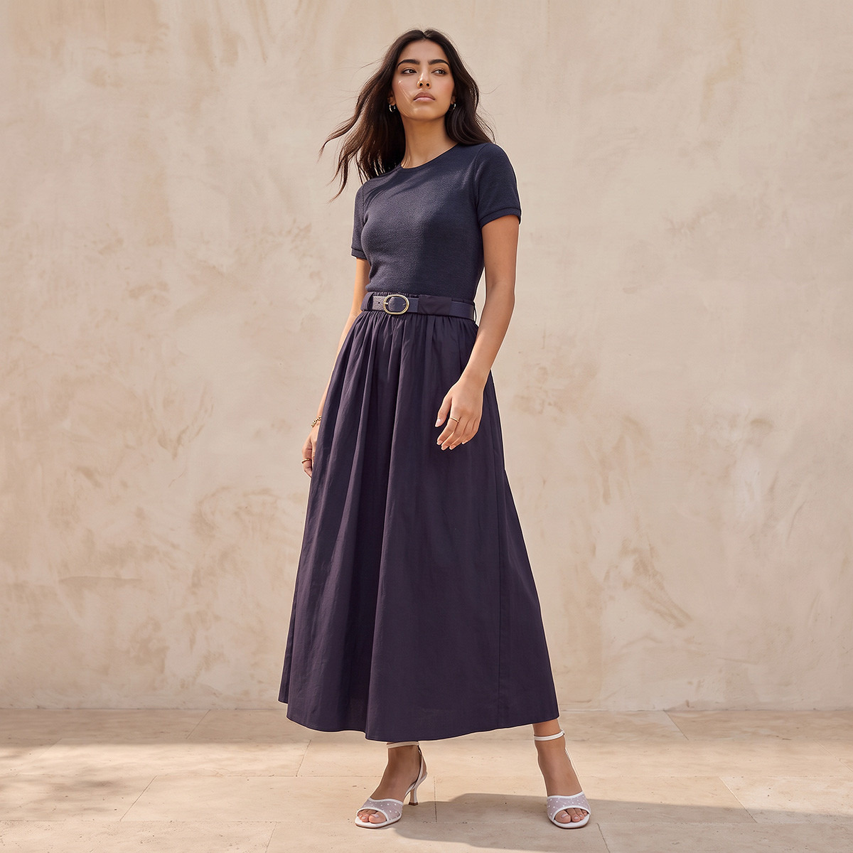 فستان ماكسي قطن إيه لاين بحزام خصر من سبلاش-women-clothing-dresses-image-1