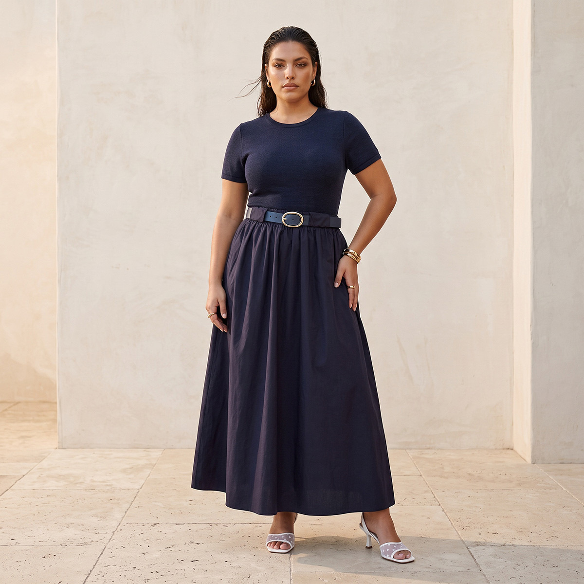 فستان ماكسي قطن إيه لاين بحزام خصر من سبلاش-women-clothing-dresses-image-2