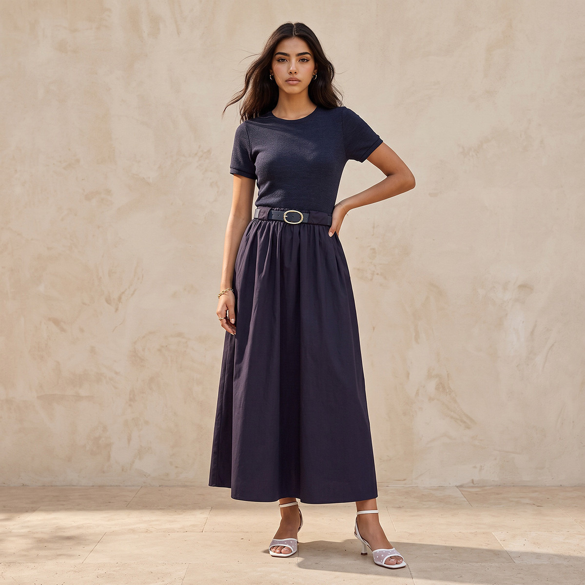 فستان ماكسي قطن إيه لاين بحزام خصر من سبلاش-women-clothing-dresses-image-4
