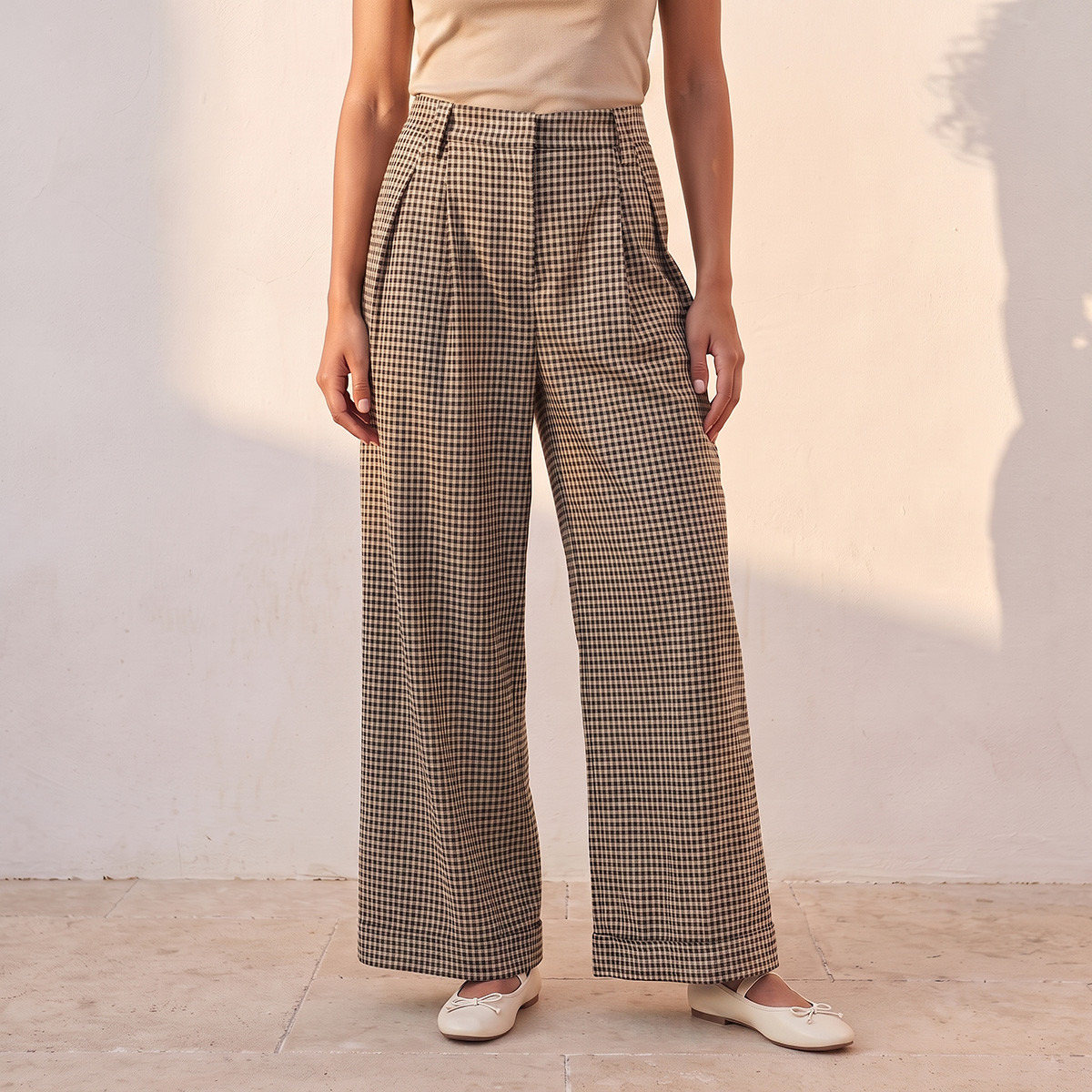 Splash Youth Semi Elastic Waist Checked Trousers-women-clothing-trousers-image-2