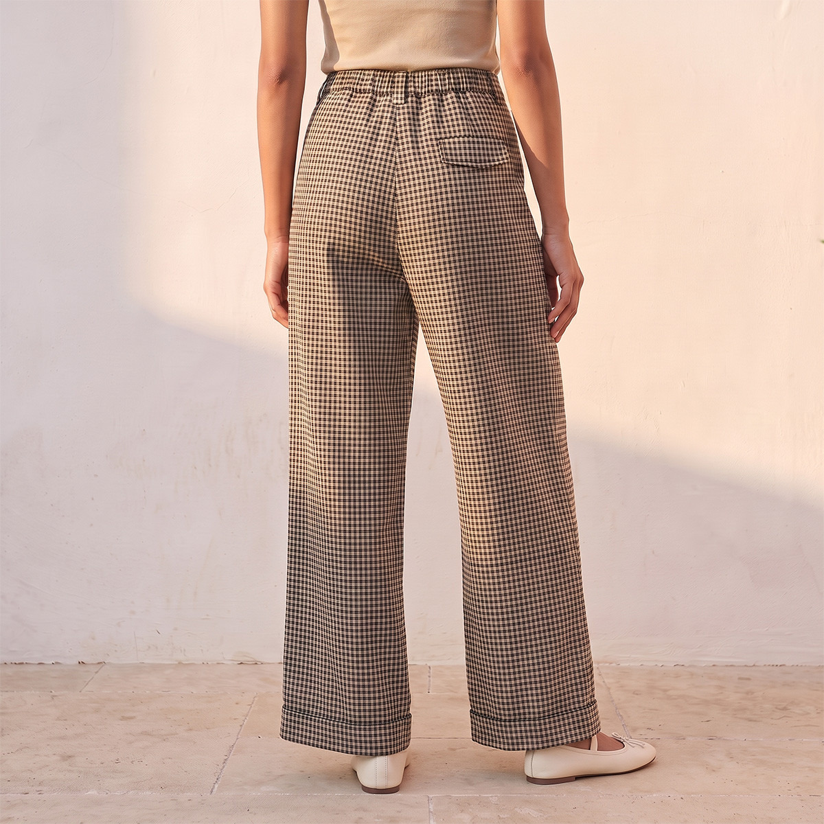Splash Youth Semi Elastic Waist Checked Trousers-women-clothing-trousers-image-4