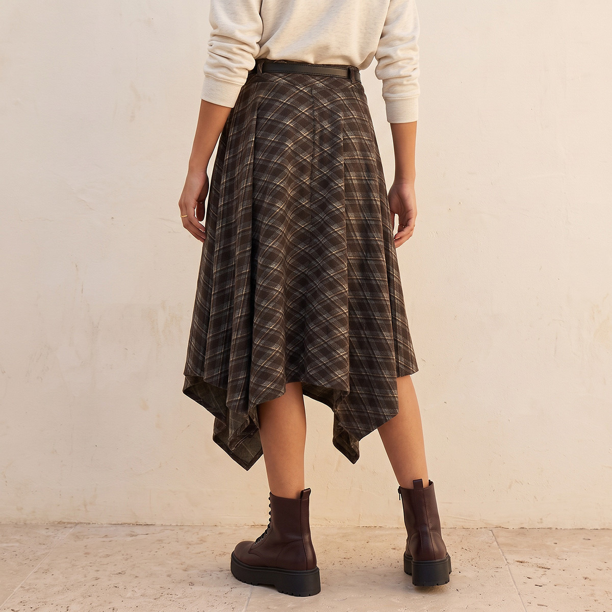 Splash Youth Checked Asymmetric Skirt with Belt-women-clothing-bottoms-skirts-image-3