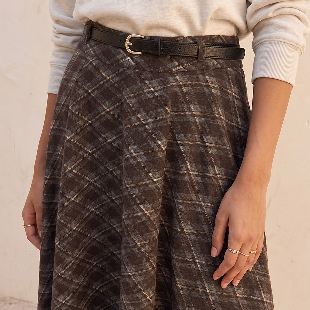 Splash Youth Checked Asymmetric Skirt with Belt-women-clothing-bottoms-skirts-image-5