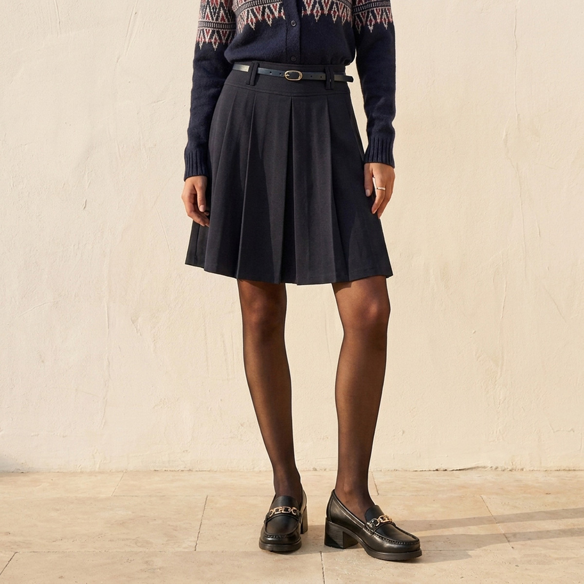 Splash Youth Pleated Skater Skirt with Belt-women-clothing-skirts-image-1