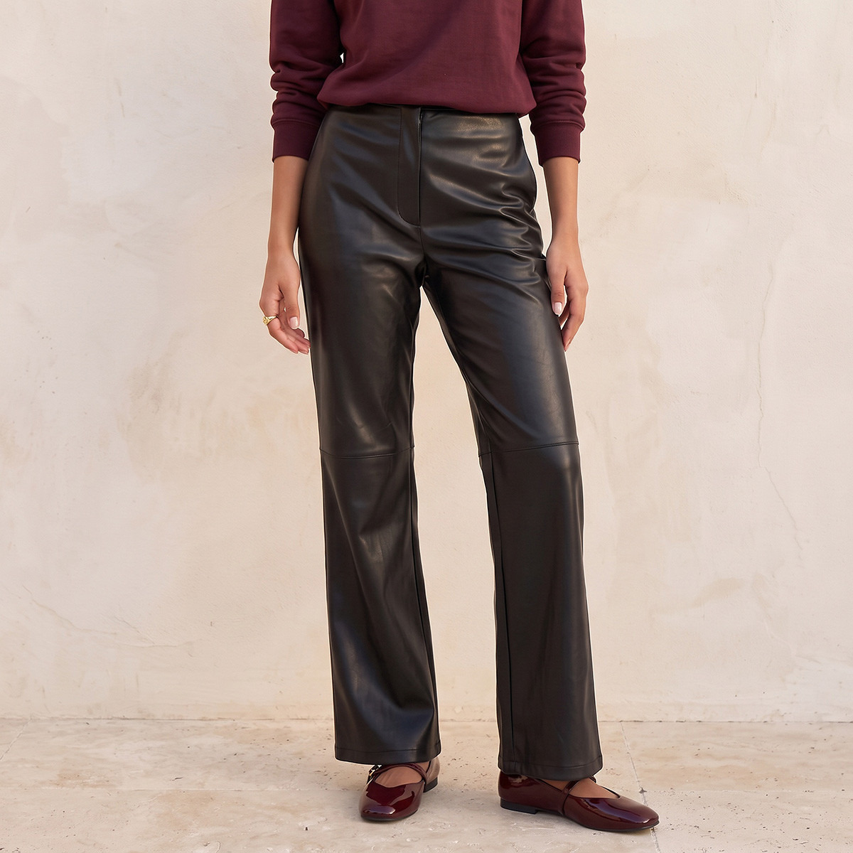Splash Youth Pleather Flared Trousers-women-clothing-trousers-image-1