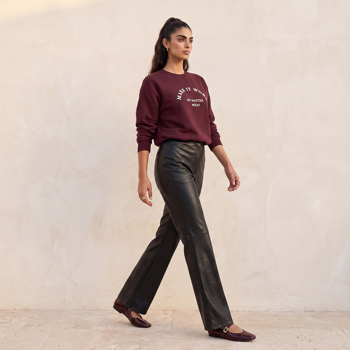 Splash Youth Pleather Flared Trousers-women-clothing-trousers-image-2