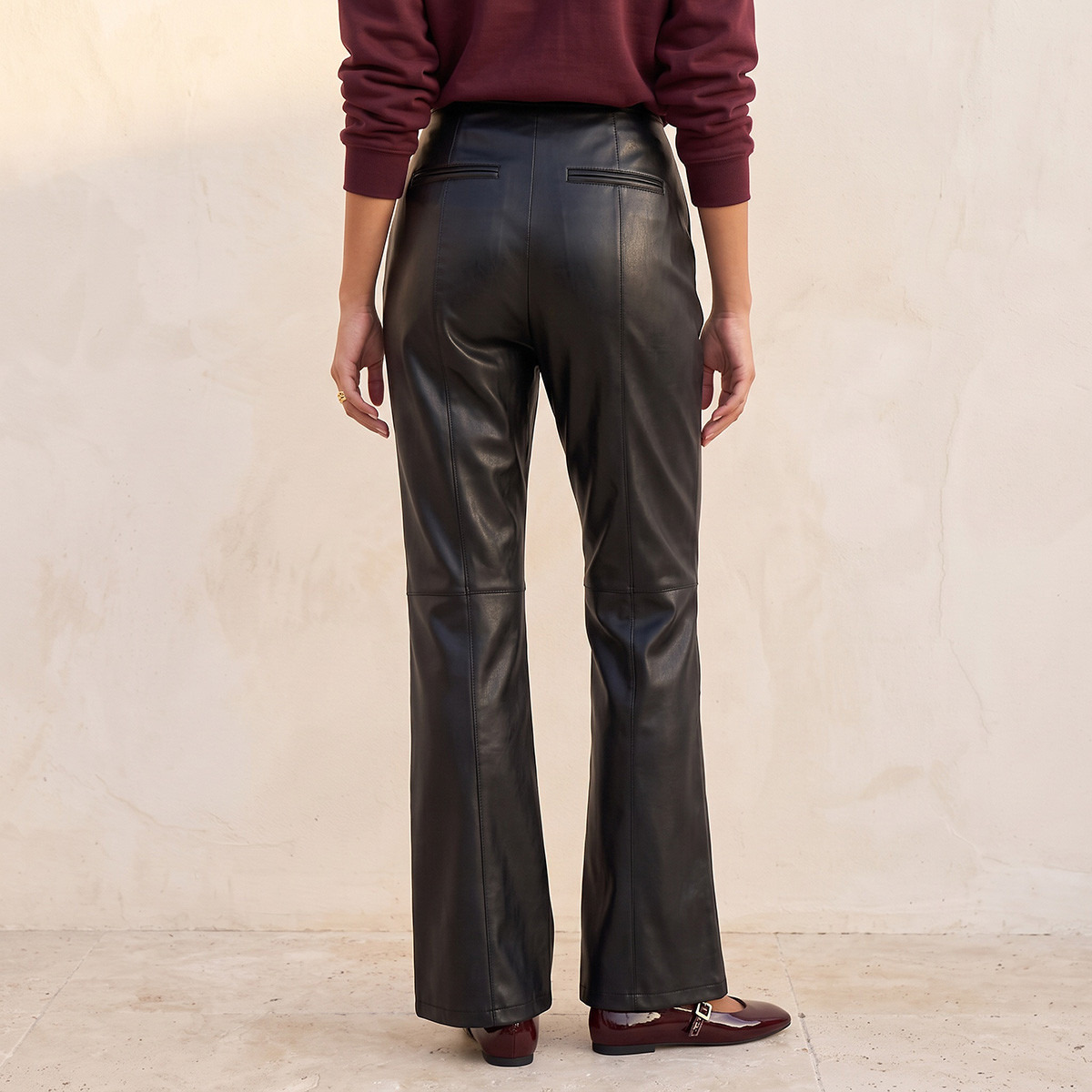 Splash Youth Pleather Flared Trousers-women-clothing-trousers-image-3