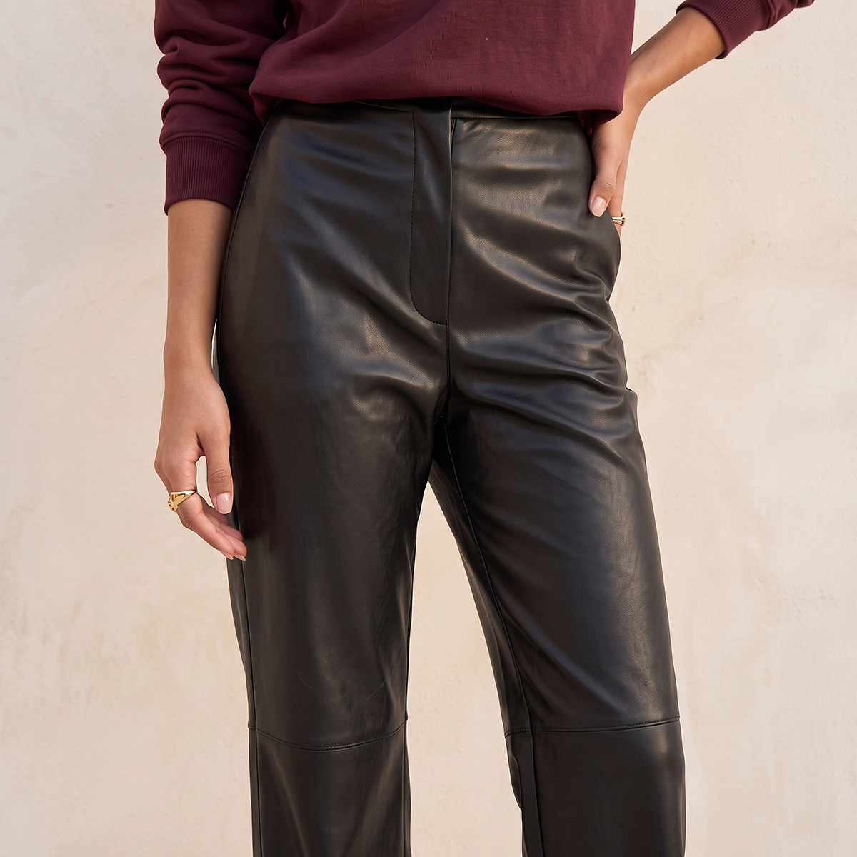 Splash Youth Pleather Flared Trousers-women-clothing-trousers-image-4