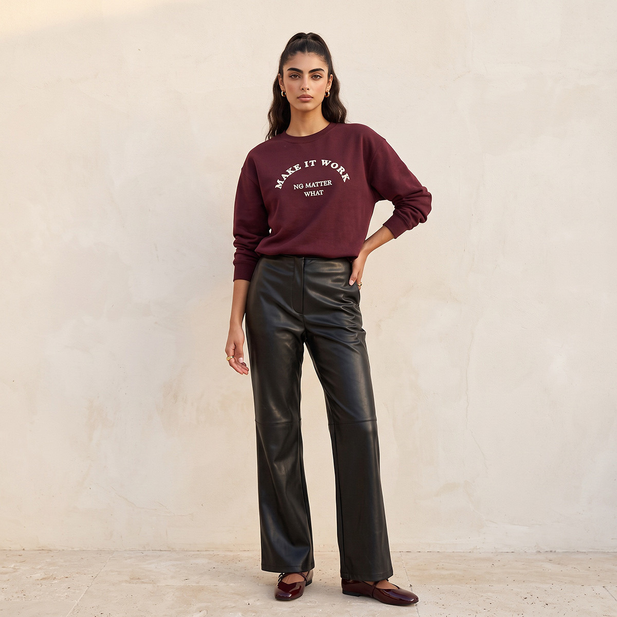 Splash Youth Pleather Flared Trousers-women-clothing-trousers-image-5
