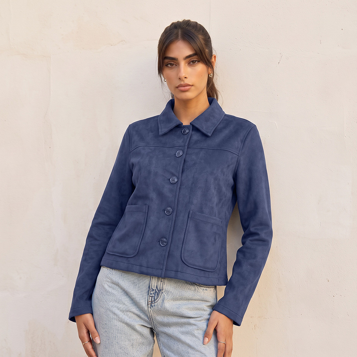 Splash Youth Suede Regular Jacket with Patch Pockets-women-winterwear-coatsandjackets-jackets-image-5