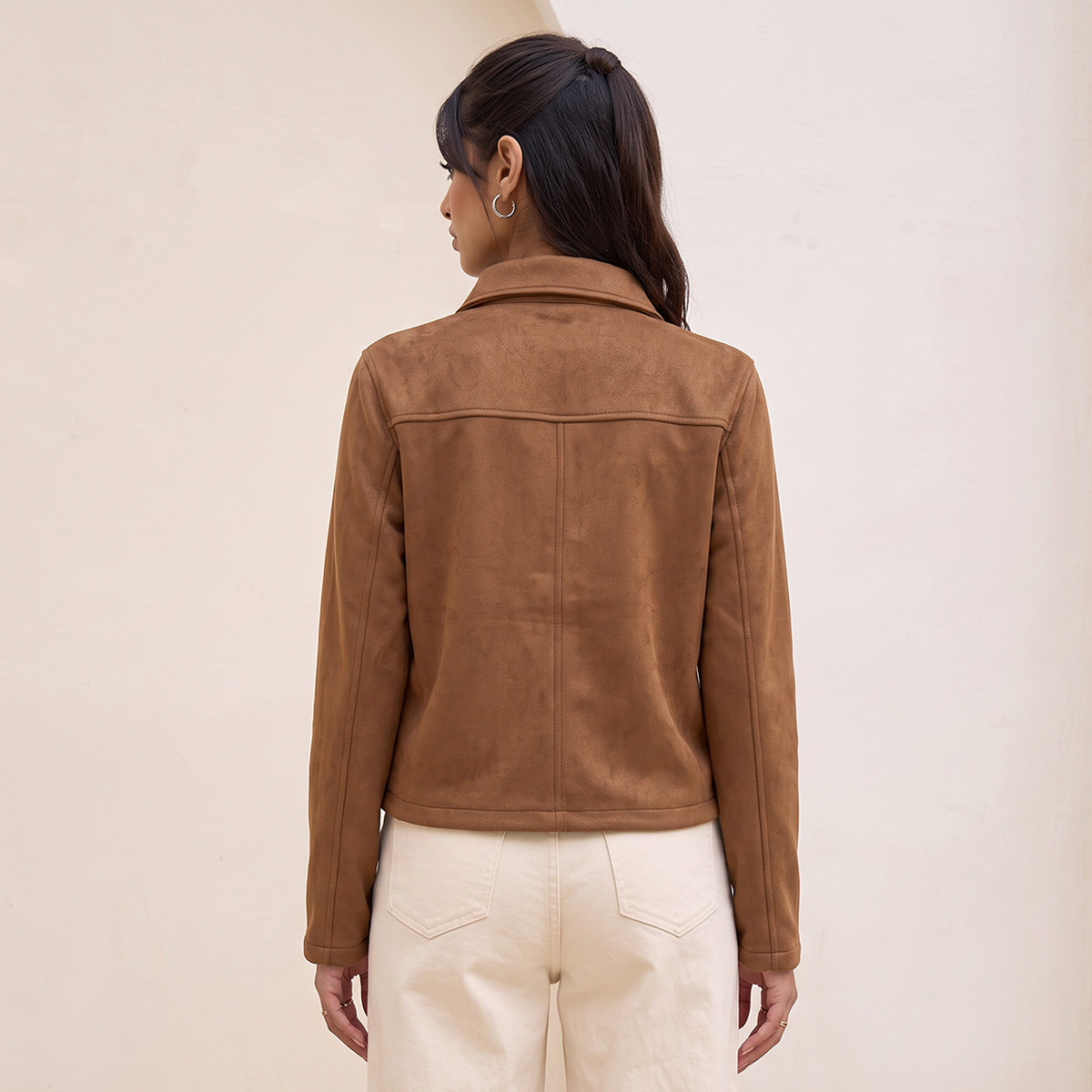 جاكيت من الجلد السويدي بقصة عادية وجيوب رقعة من سبلاش يوث-women-winterwear-coatsandjackets-jackets-image-3