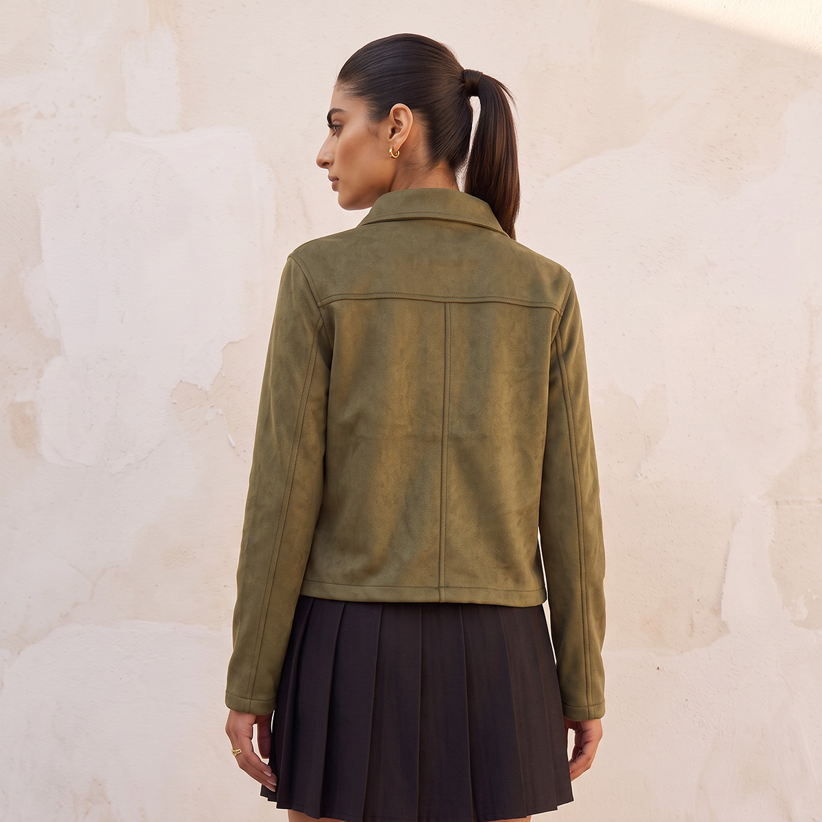 جاكيت من الجلد السويدي بقصة عادية وجيوب رقعة من سبلاش يوث-women-winterwear-coatsandjackets-jackets-image-2
