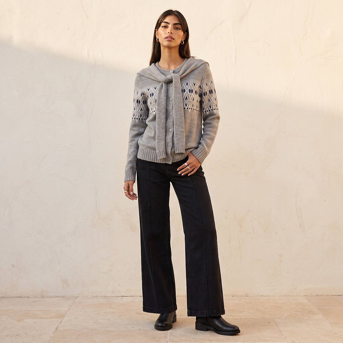 كارديغان بارز الملمس مع وشاح ربط من سبلاش يوث-women-winterwear-cardigansandjumpers-cardigans-image-2