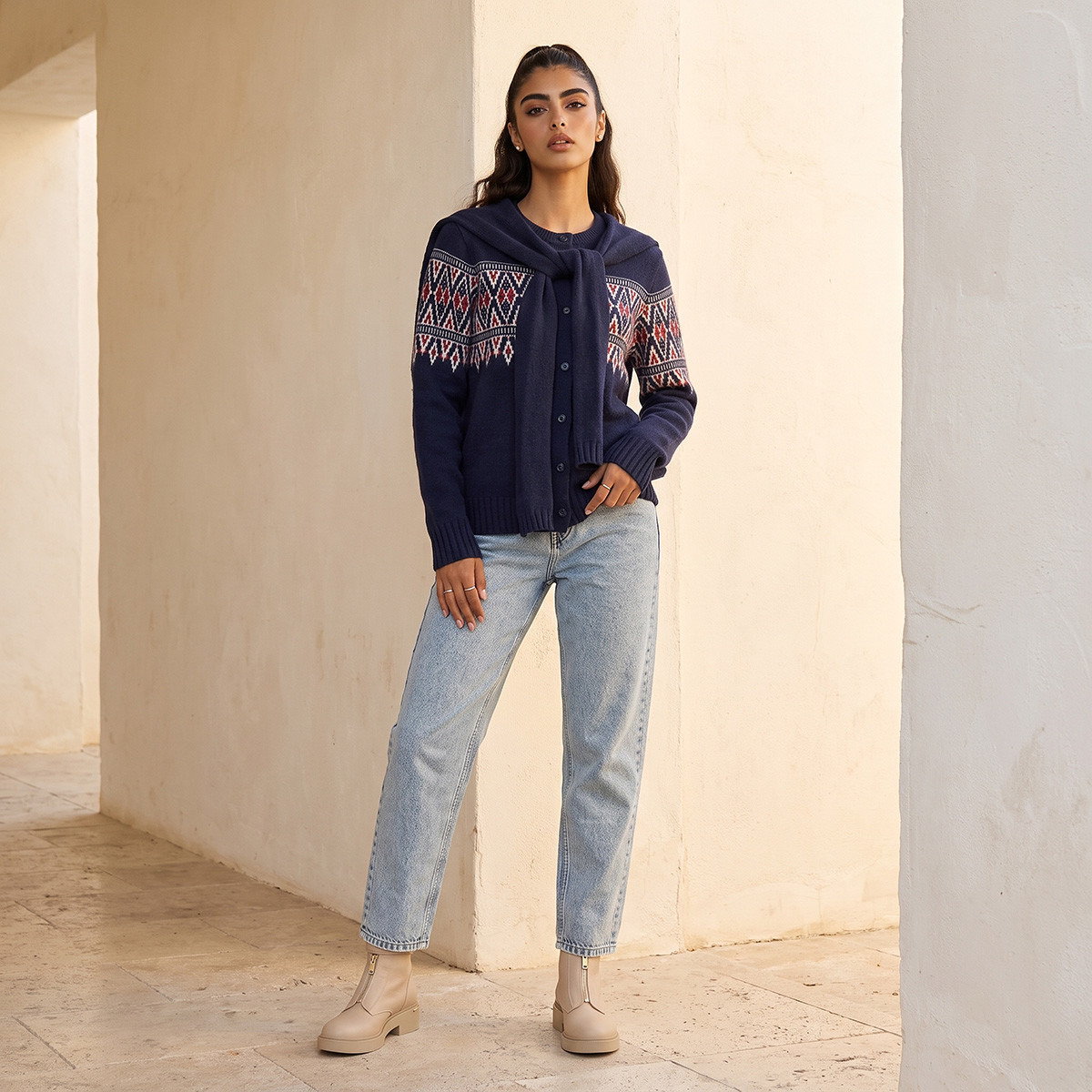 كارديغان بارز الملمس مع وشاح ربط من سبلاش يوث-women-winterwear-cardigansandjumpers-cardigans-image-2